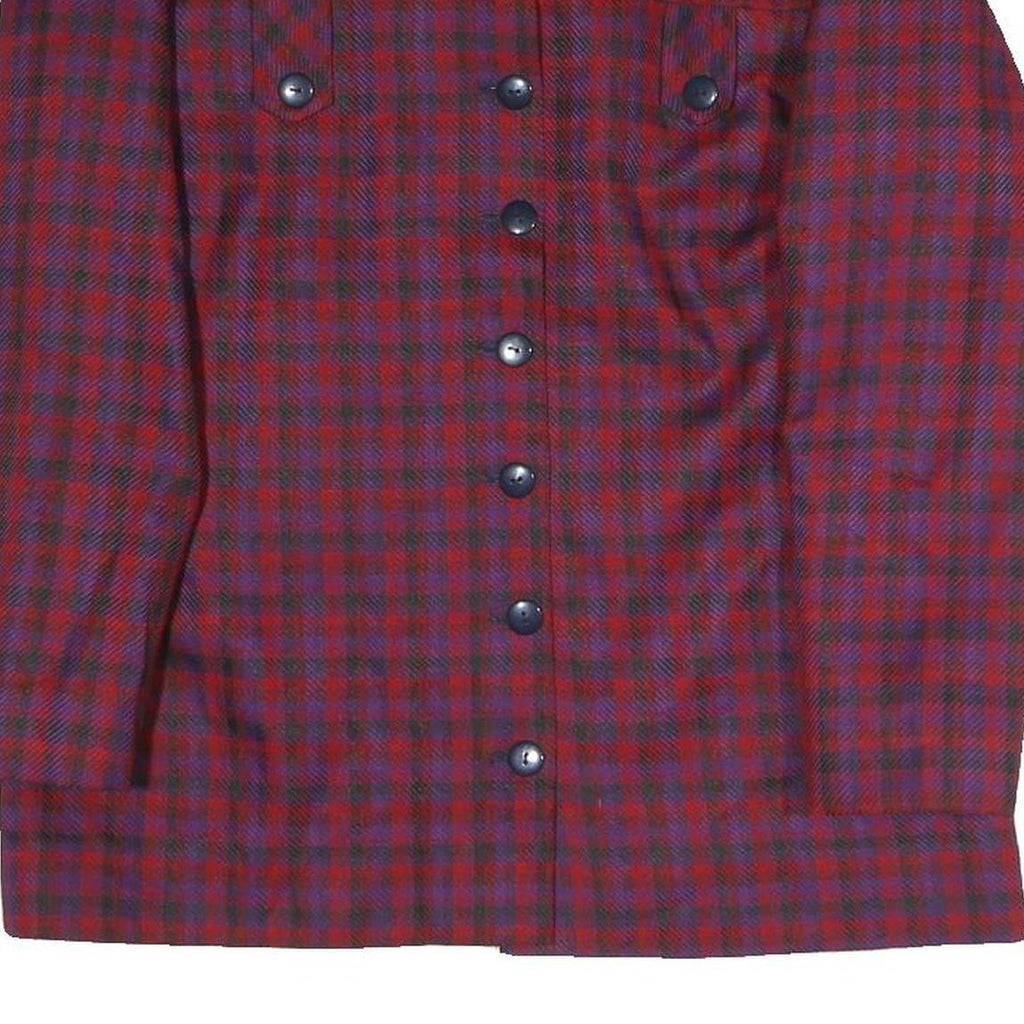 Womens Red Blue Check Button Jacket L Polyester Blend Classic Fit Long Sleeve