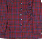 Womens Red Blue Check Button Jacket L Polyester Blend Classic Fit Long Sleeve