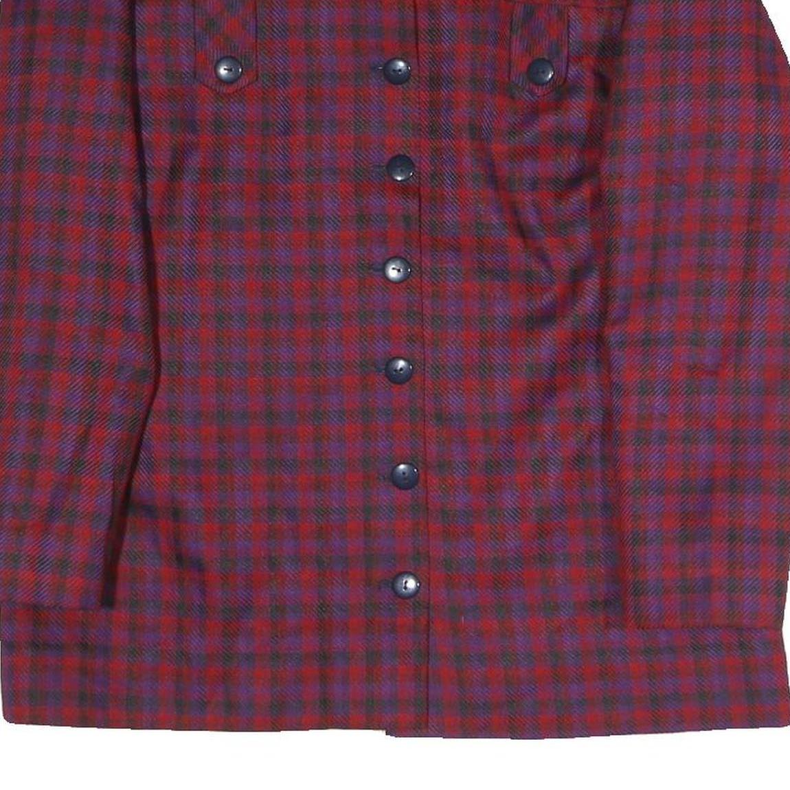 Womens Red Blue Check Button Jacket L Polyester Blend Classic Fit Long Sleeve