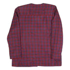 Womens Red Blue Check Button Jacket L Polyester Blend Classic Fit Long Sleeve