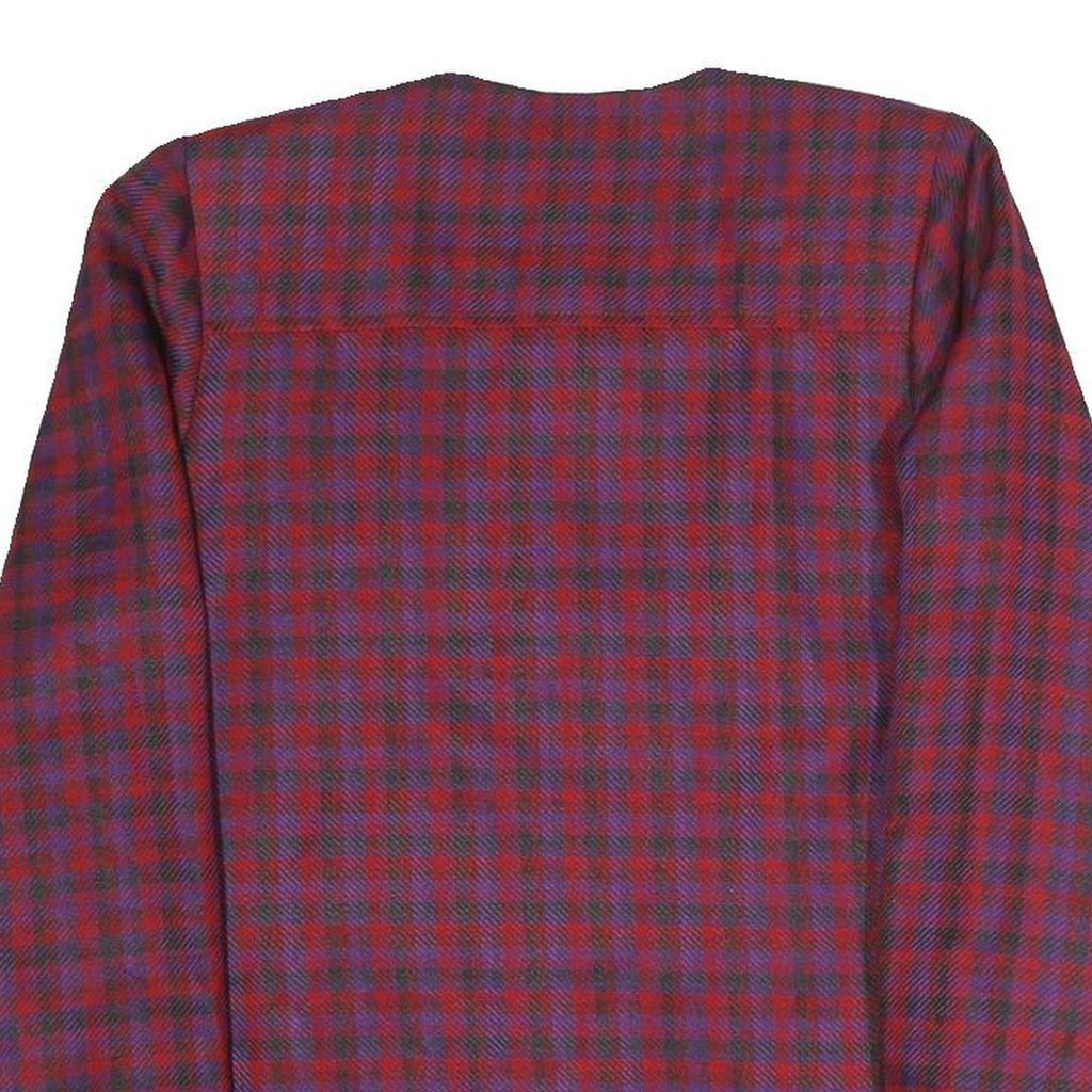 Womens Red Blue Check Button Jacket L Polyester Blend Classic Fit Long Sleeve