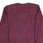 Womens Red Blue Check Button Jacket L Polyester Blend Classic Fit Long Sleeve