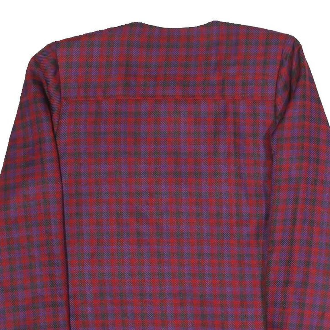 Womens Red Blue Check Button Jacket L Polyester Blend Classic Fit Long Sleeve