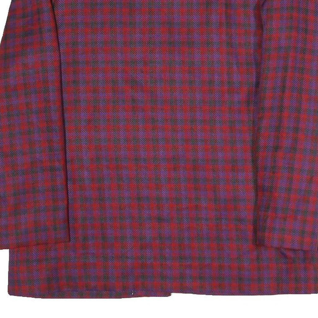 Womens Red Blue Check Button Jacket L Polyester Blend Classic Fit Long Sleeve