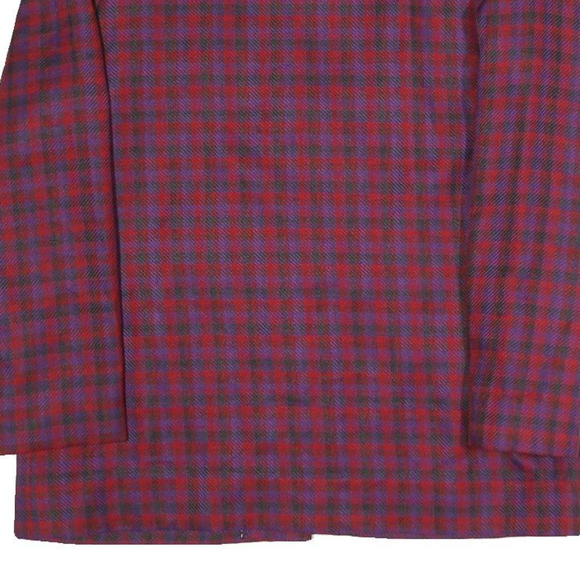 Womens Red Blue Check Button Jacket L Polyester Blend Classic Fit Long Sleeve