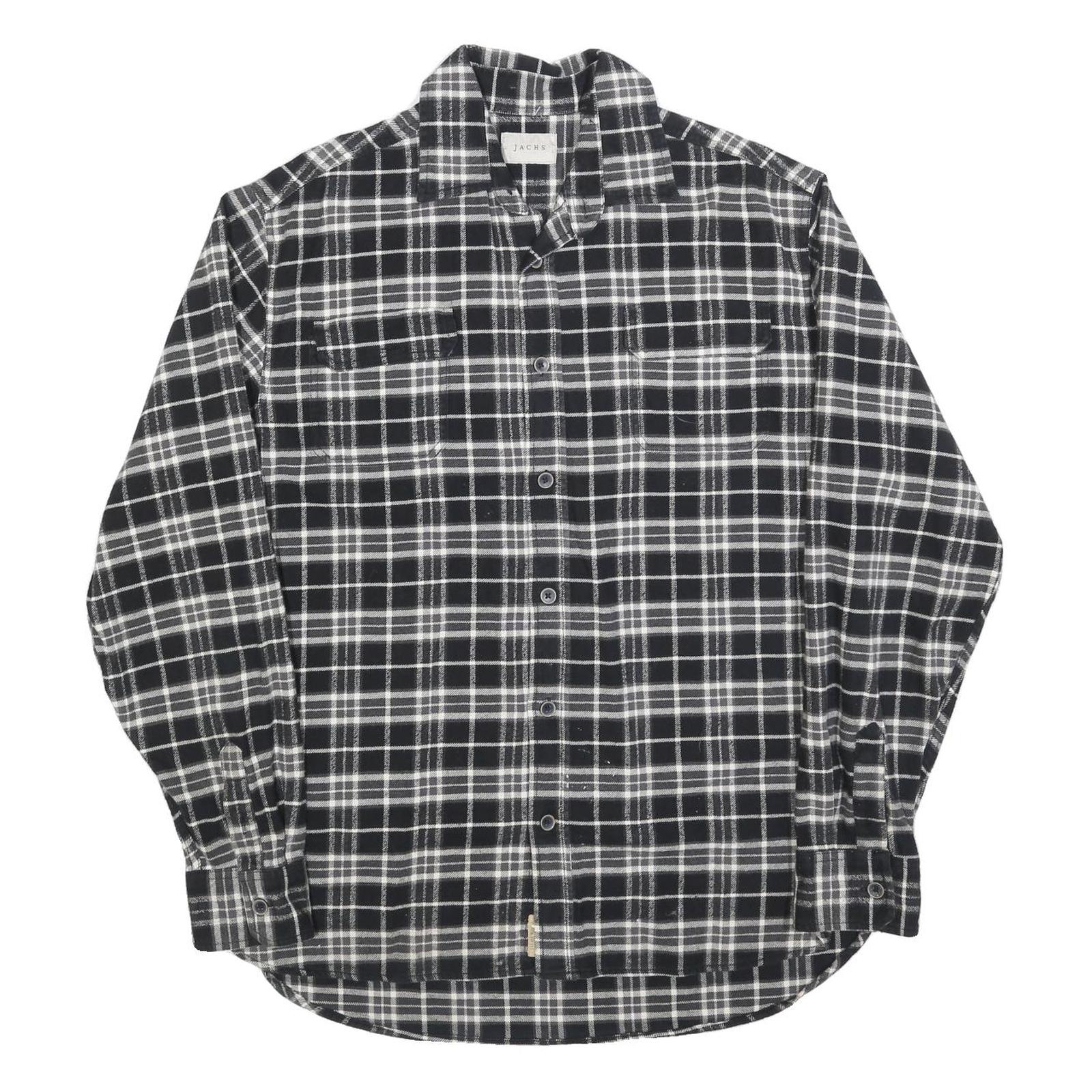 JACHS Mens Black & White Check Shirt L Cotton Blend Long Sleeve Casual