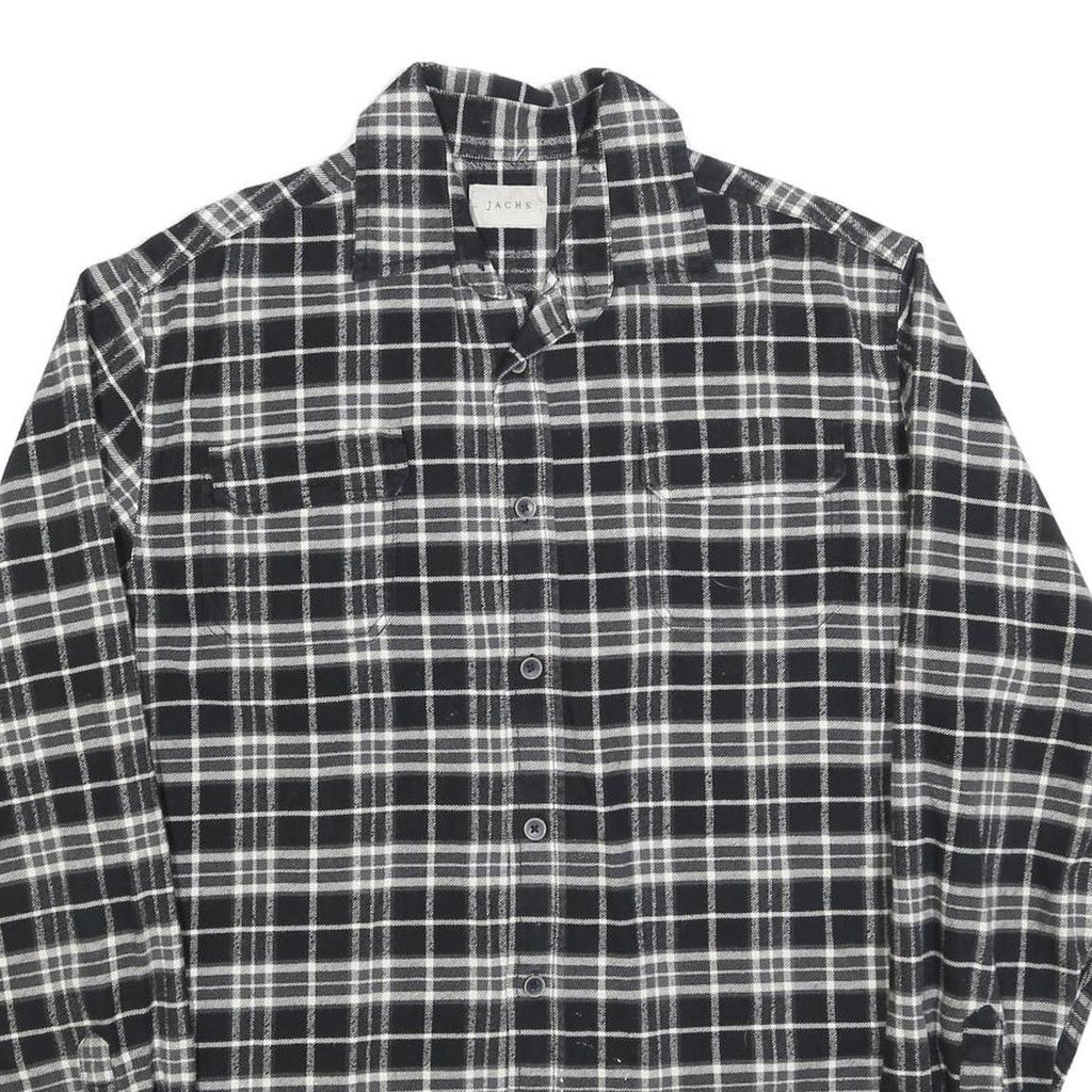 JACHS Mens Black & White Check Shirt L Cotton Blend Long Sleeve Casual