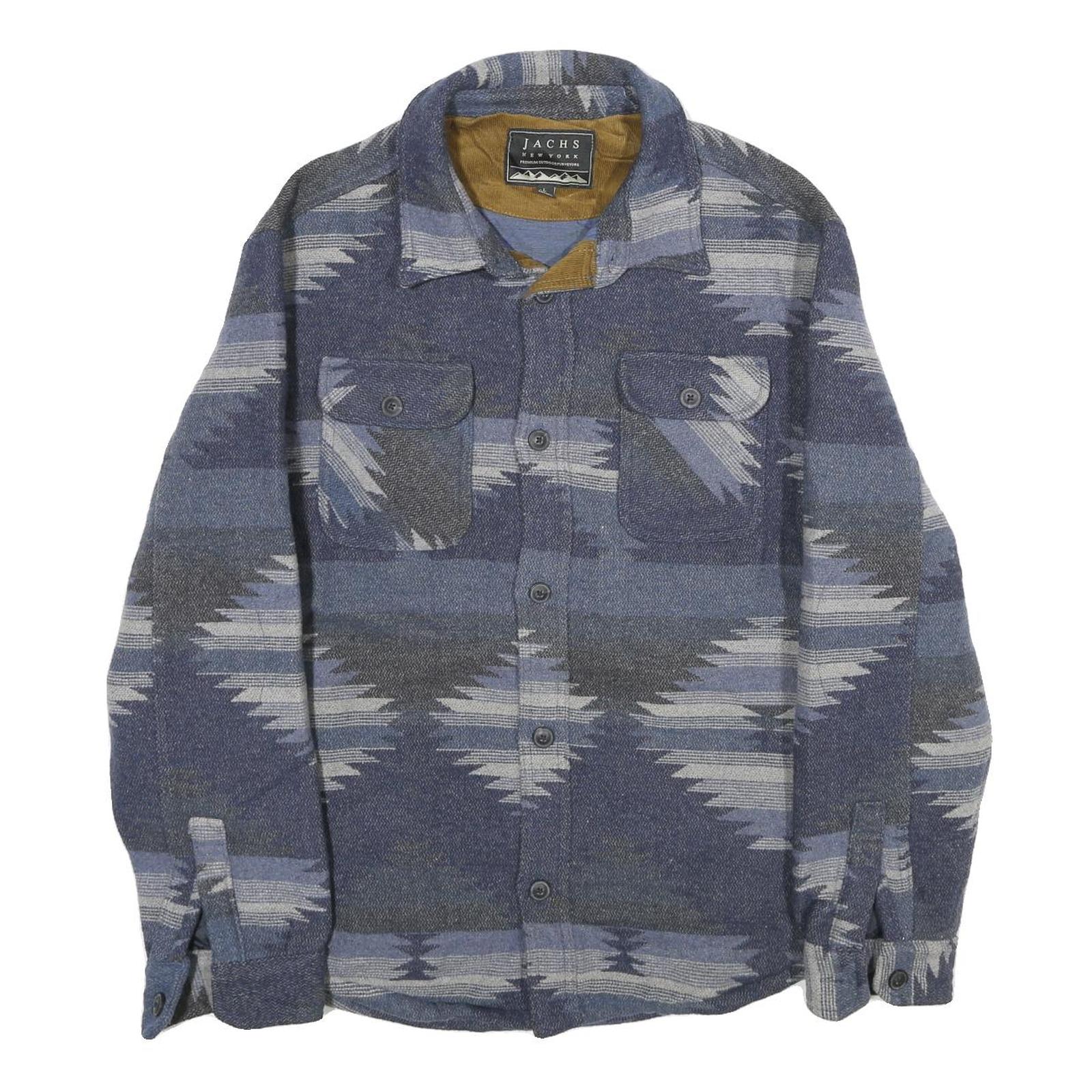 JACHS Mens Blue & Grey Patterned Wool Blend Jacket L Woven Classic Button