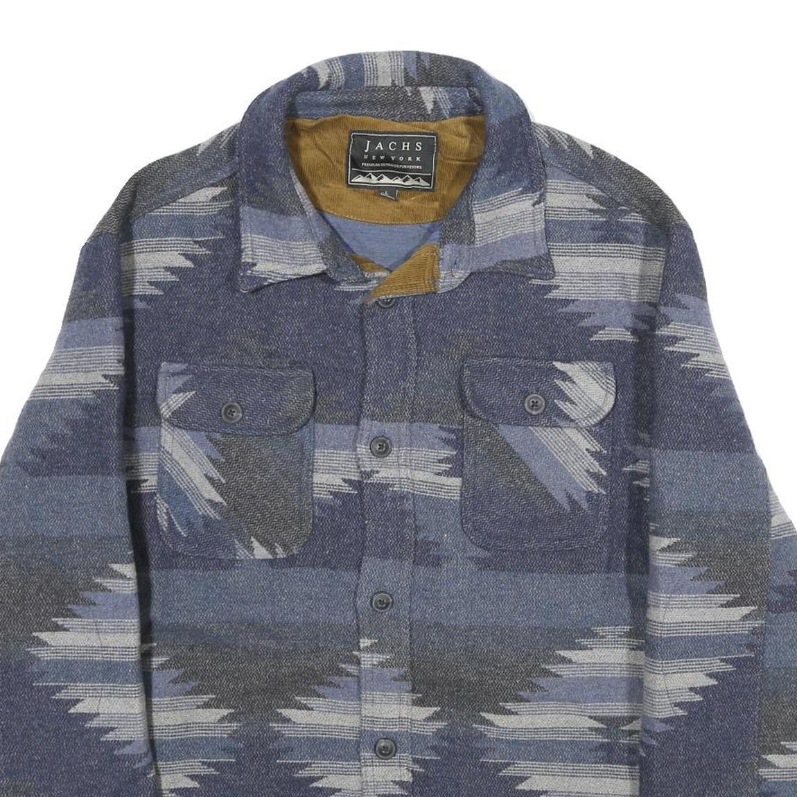 JACHS Mens Blue & Grey Patterned Wool Blend Jacket L Woven Classic Button