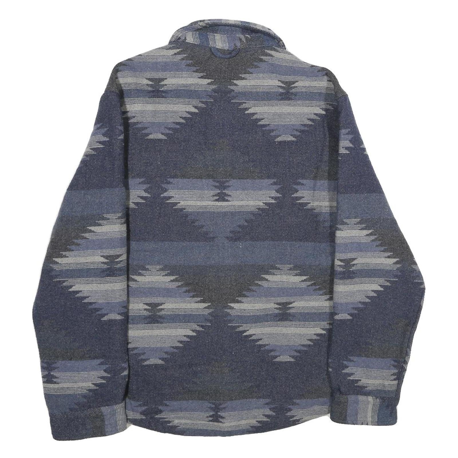 JACHS Mens Blue & Grey Patterned Wool Blend Jacket L Woven Classic Button