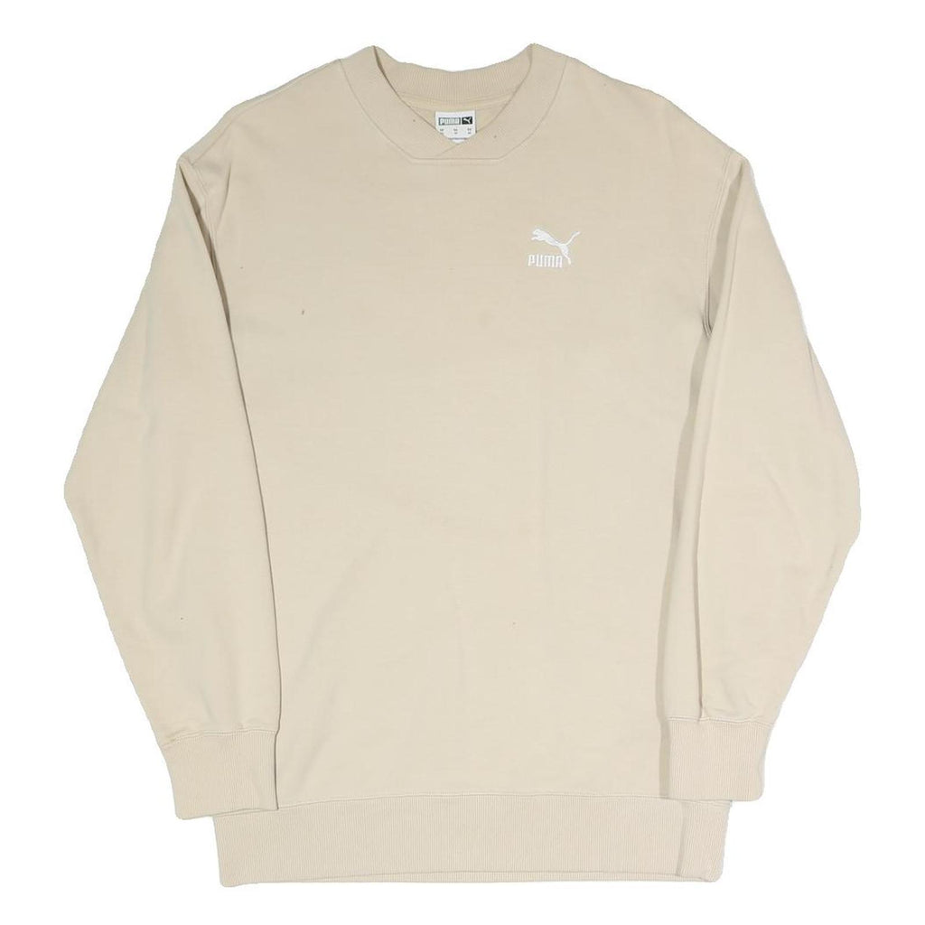 PUMA Mens Beige XS Crew Neck Cotton Blend Sweatshirt Logo Athletic Pullover