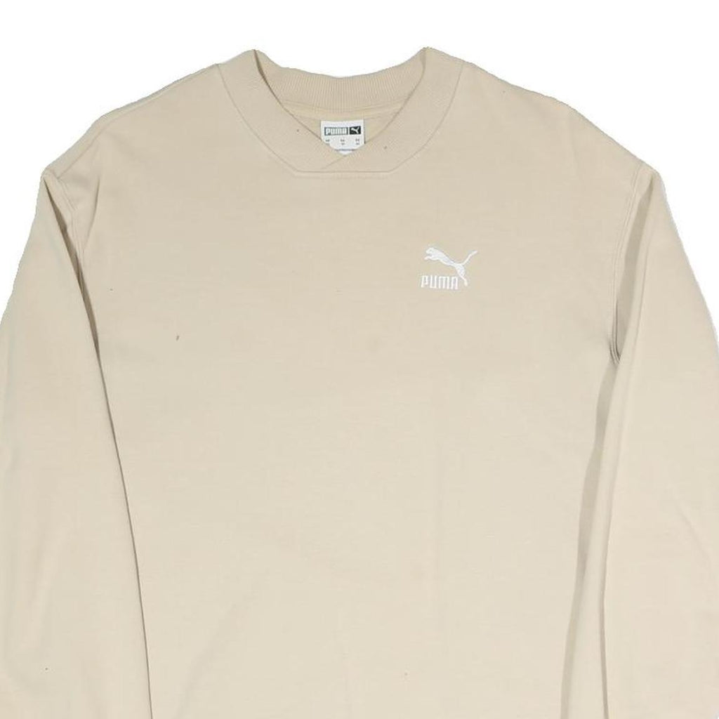 PUMA Mens Beige XS Crew Neck Cotton Blend Sweatshirt Logo Athletic Pullover