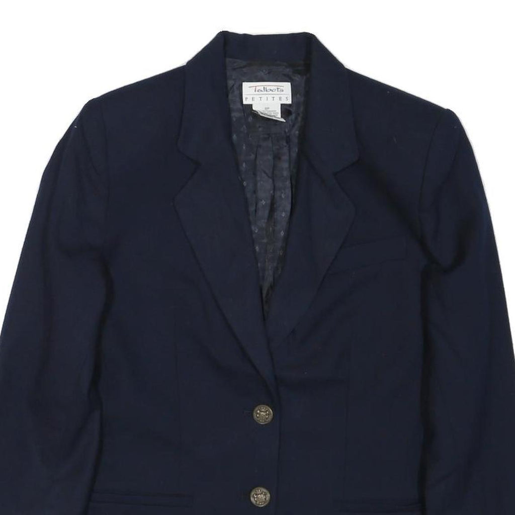 TALBOTS Womens Navy Blue Classic Jacket M Cotton Blend Button Front Formal