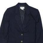 TALBOTS Womens Navy Blue Classic Jacket M Cotton Blend Button Front Formal