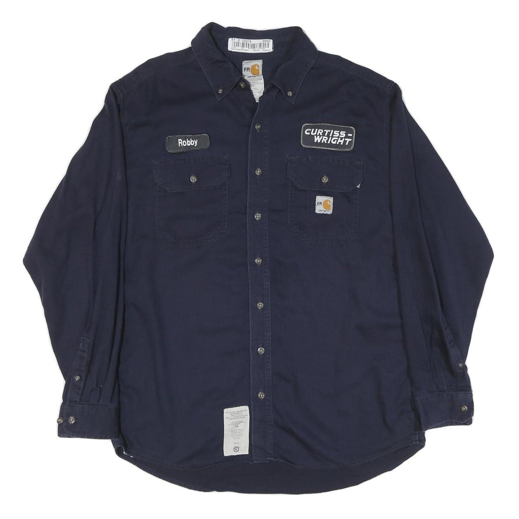 CARHARTT Mens Blue Workwear Cotton Blend Shirt L Curtiss-Wright Logo