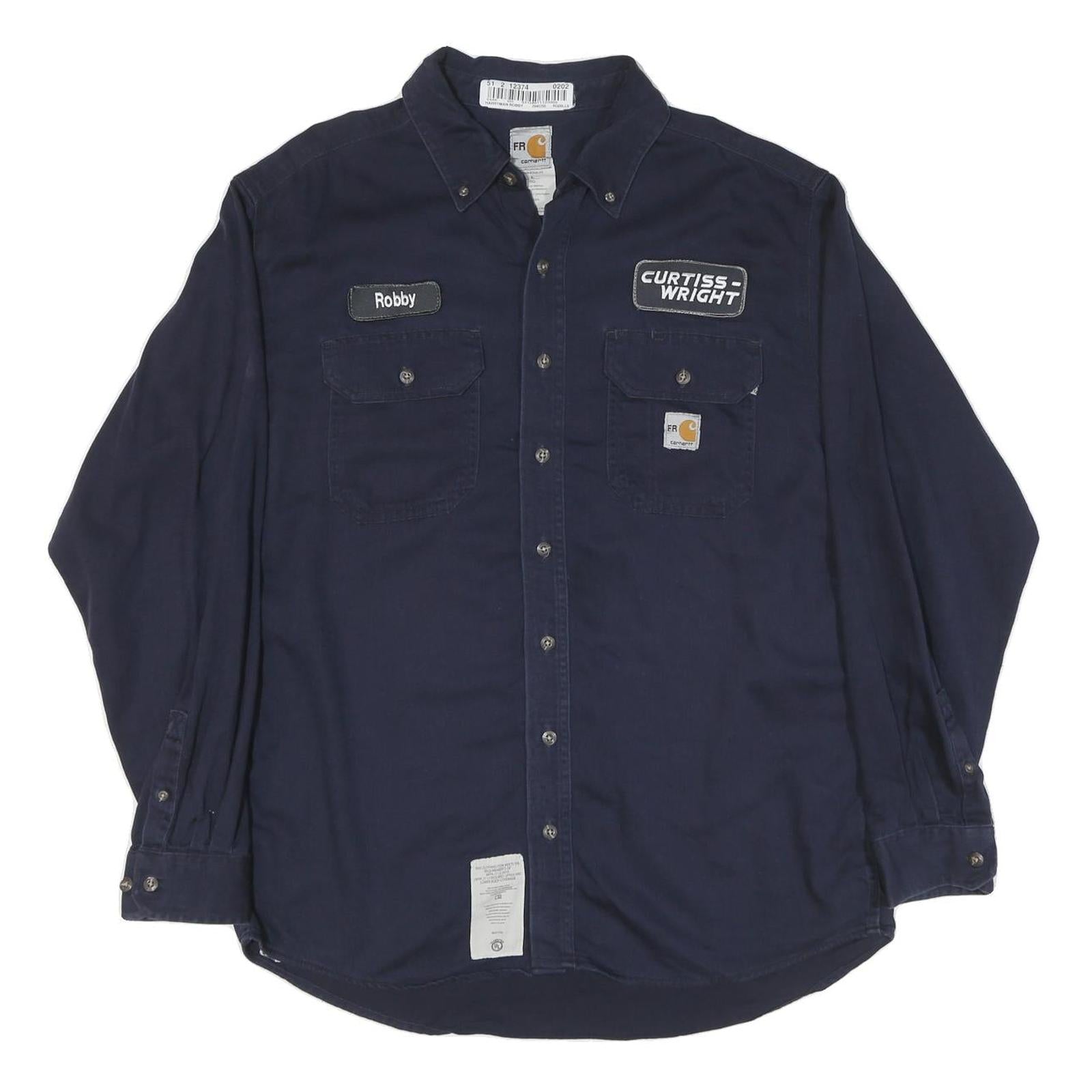 CARHARTT Mens Blue Workwear Cotton Blend Shirt L Curtiss-Wright Logo