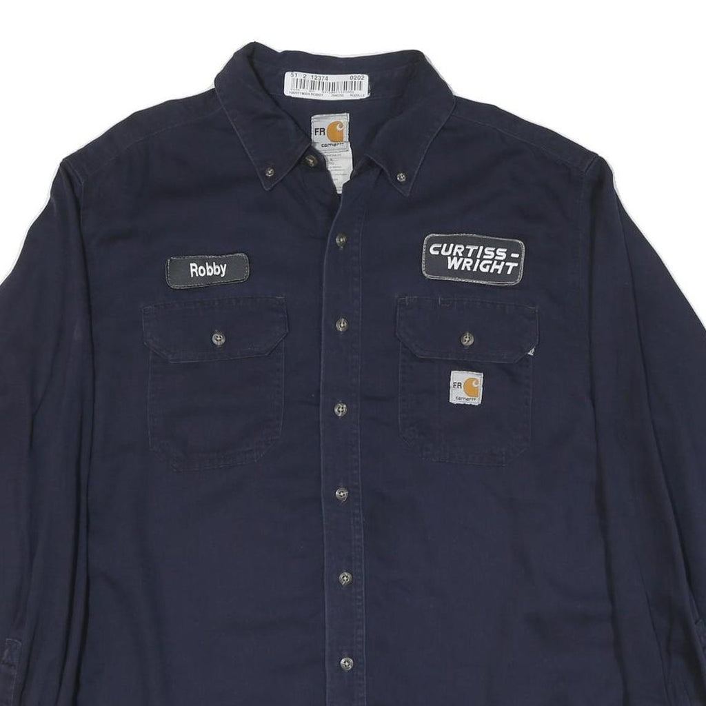 CARHARTT Mens Blue Workwear Cotton Blend Shirt L Curtiss-Wright Logo