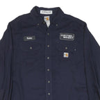 CARHARTT Mens Blue Workwear Cotton Blend Shirt L Curtiss-Wright Logo