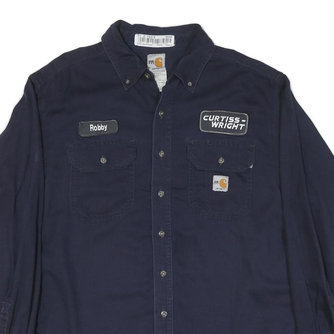 CARHARTT Mens Blue Workwear Cotton Blend Shirt L Curtiss-Wright Logo