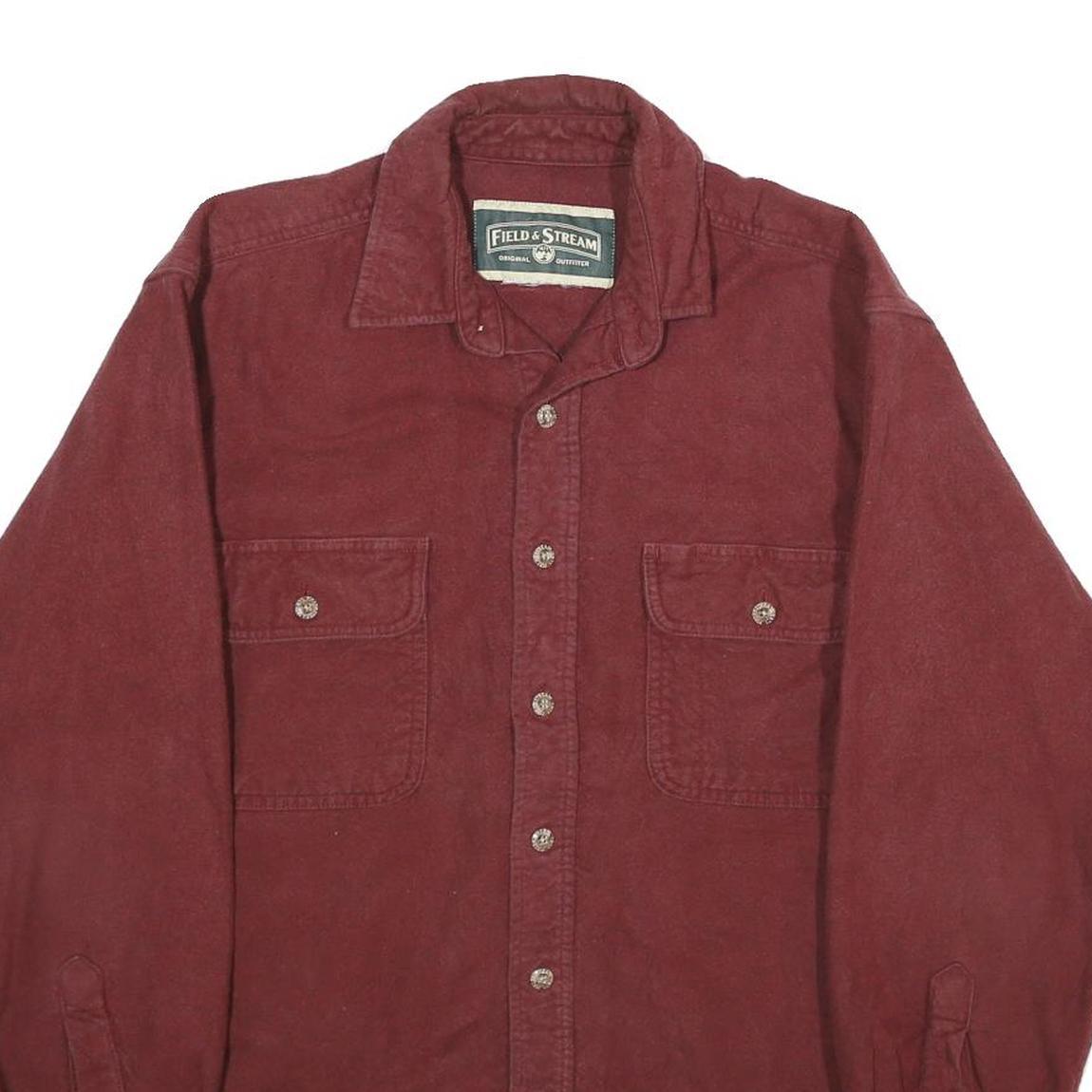 FIELD & STREAM Mens Red Cotton Shirt L Button Front Casual Workwear