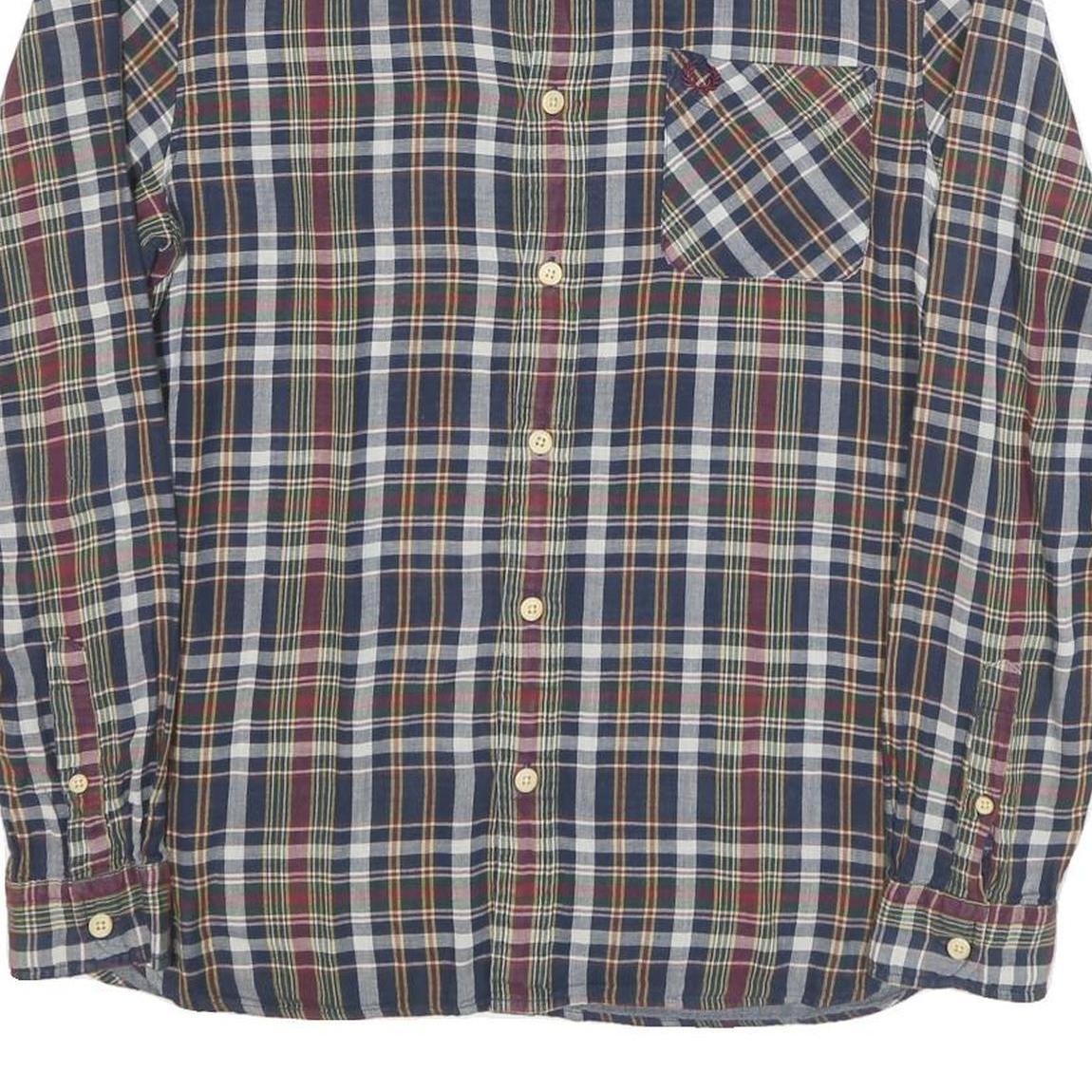 FRED PERRY Mens Blue Red Green Check Shirt M Cotton Blend Classic Button-Down