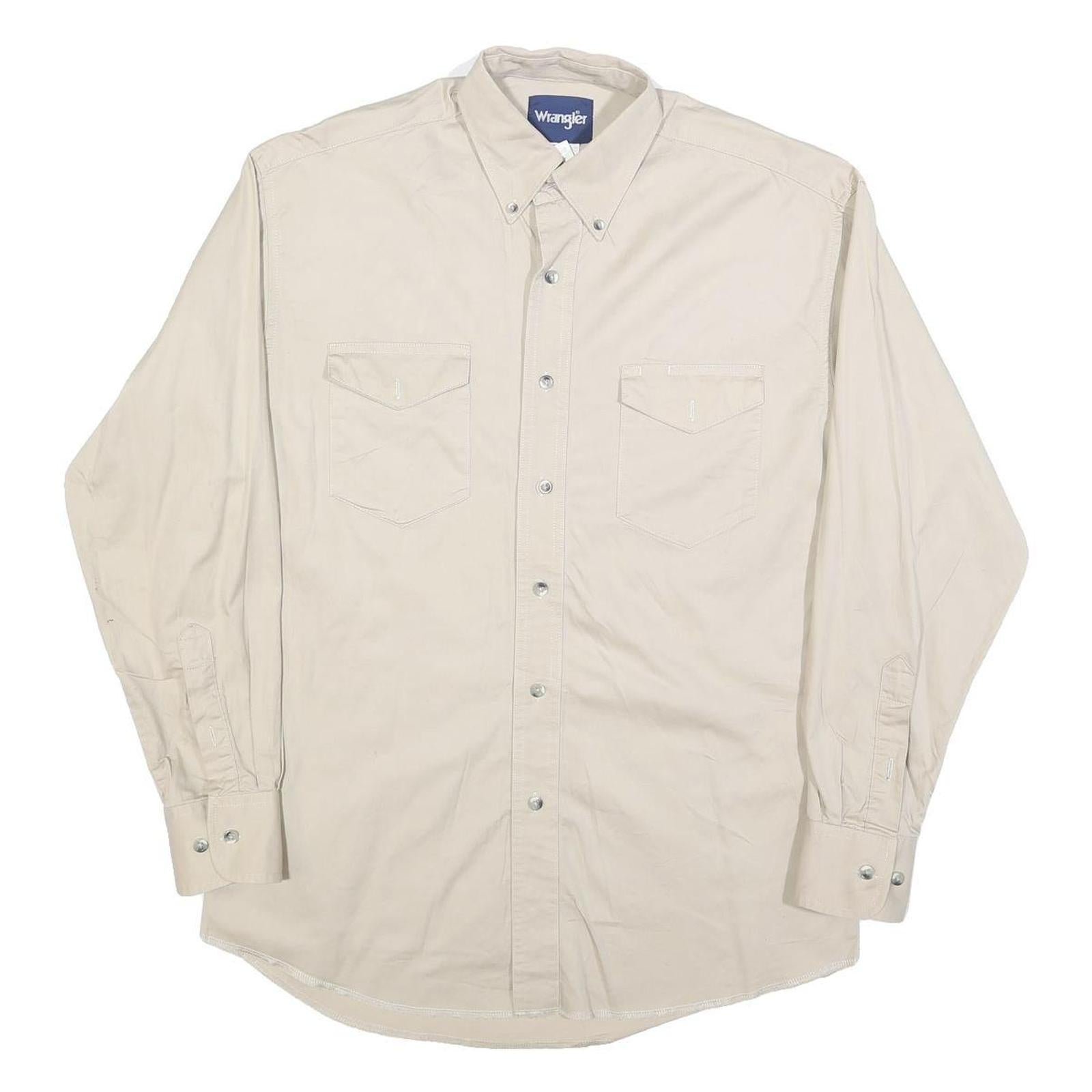 WRANGLER Mens Beige Cotton Blend Shirt M Button Down Long Sleeve Classic