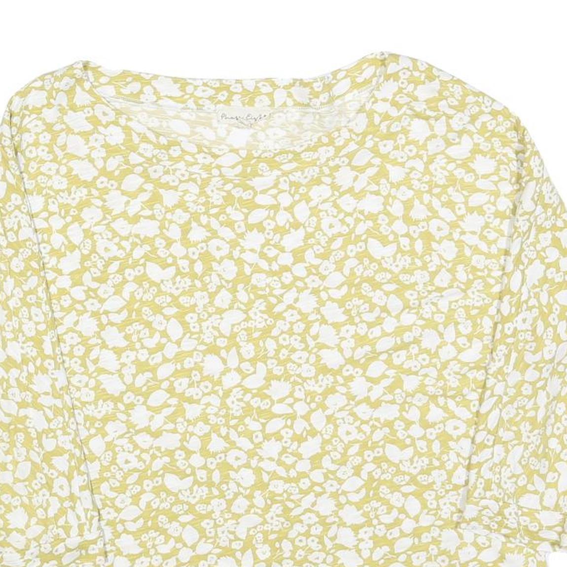 PHASE EIGHT Womens Yellow & White Floral Print Blouse 3/4 Sleeve Round Neck UK