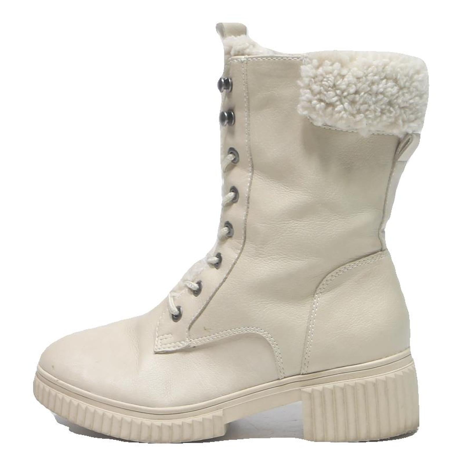 GRACELAND Womens Ankle Lace-Up Boots White Leather UK 4 Comfortable Warm Winter