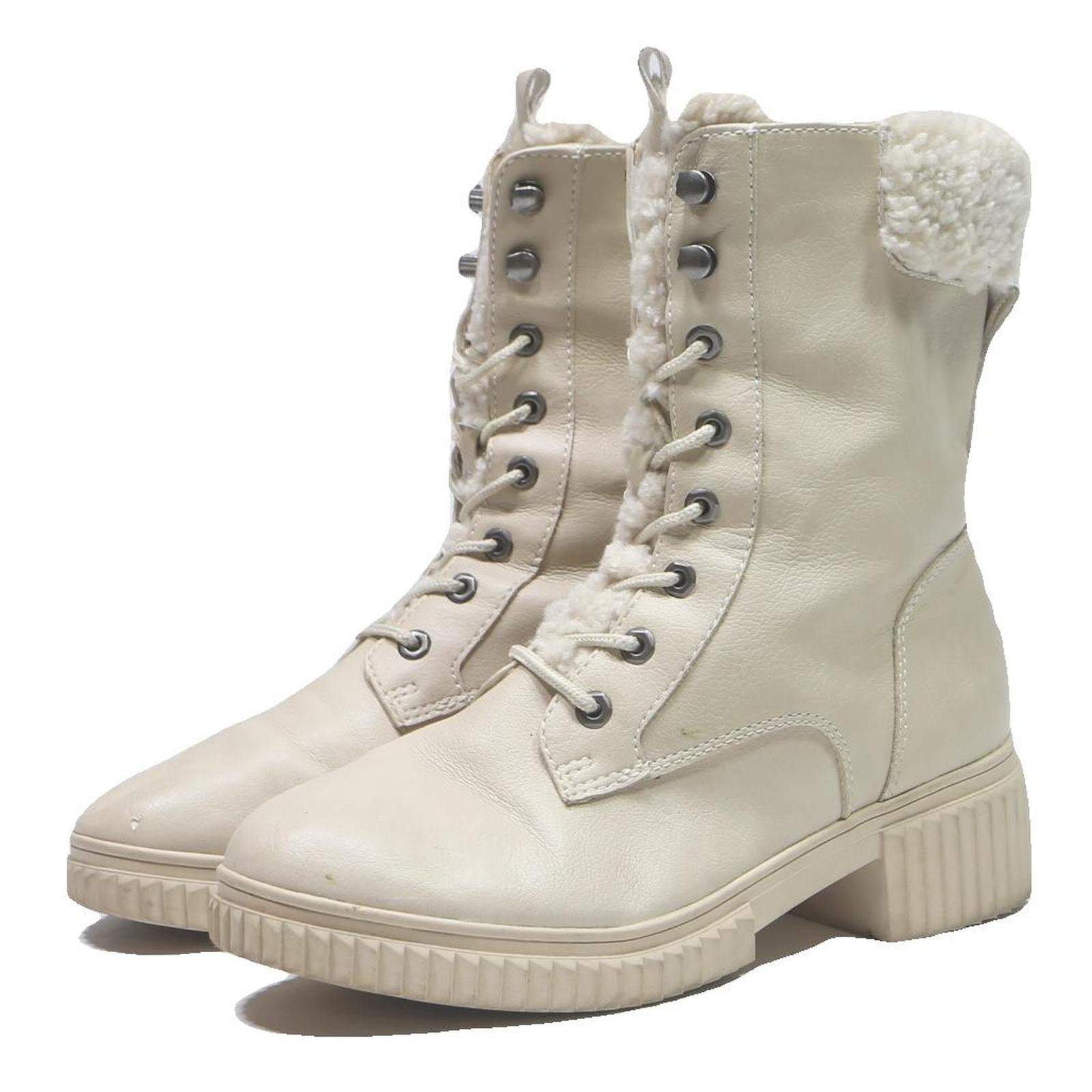 GRACELAND Womens Ankle Lace-Up Boots White Leather UK 4 Comfortable Warm Winter