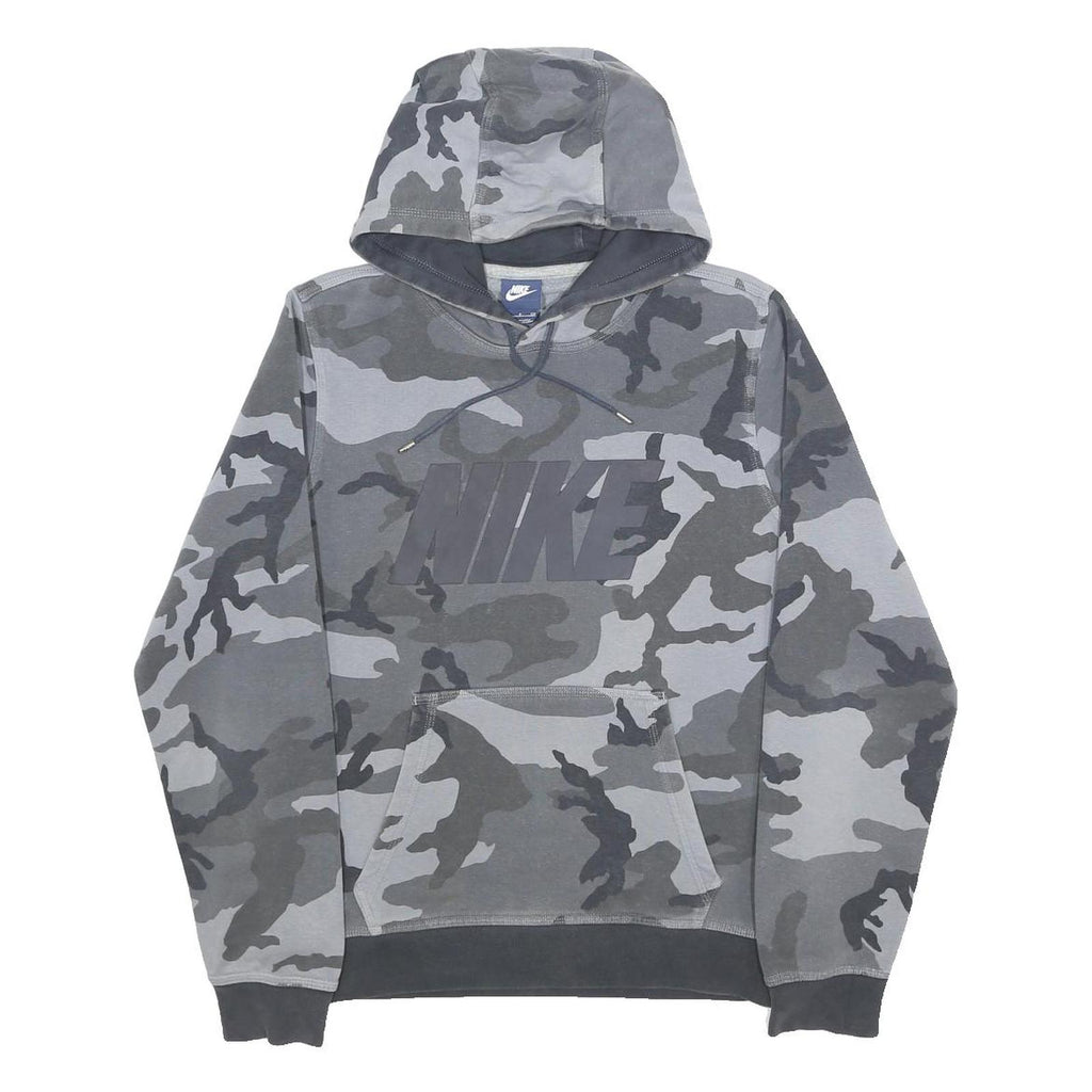 NIKE Mens Grey Camo Pullover Hoodie S Cotton Blend Casual Sportswear