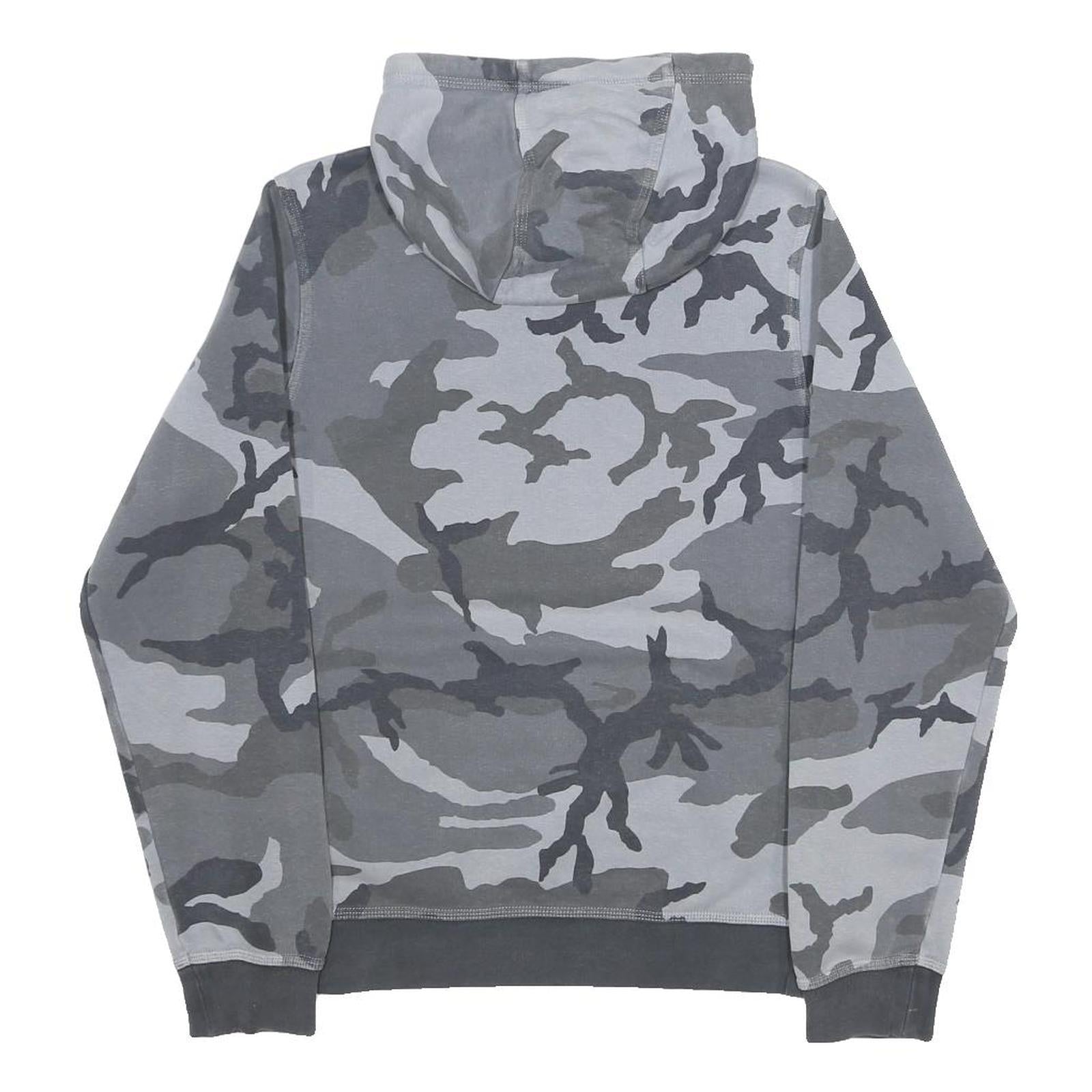 NIKE Mens Grey Camo Pullover Hoodie S Cotton Blend Casual Sportswear