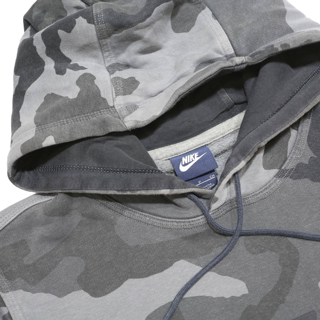 NIKE Mens Grey Camo Pullover Hoodie S Cotton Blend Casual Sportswear