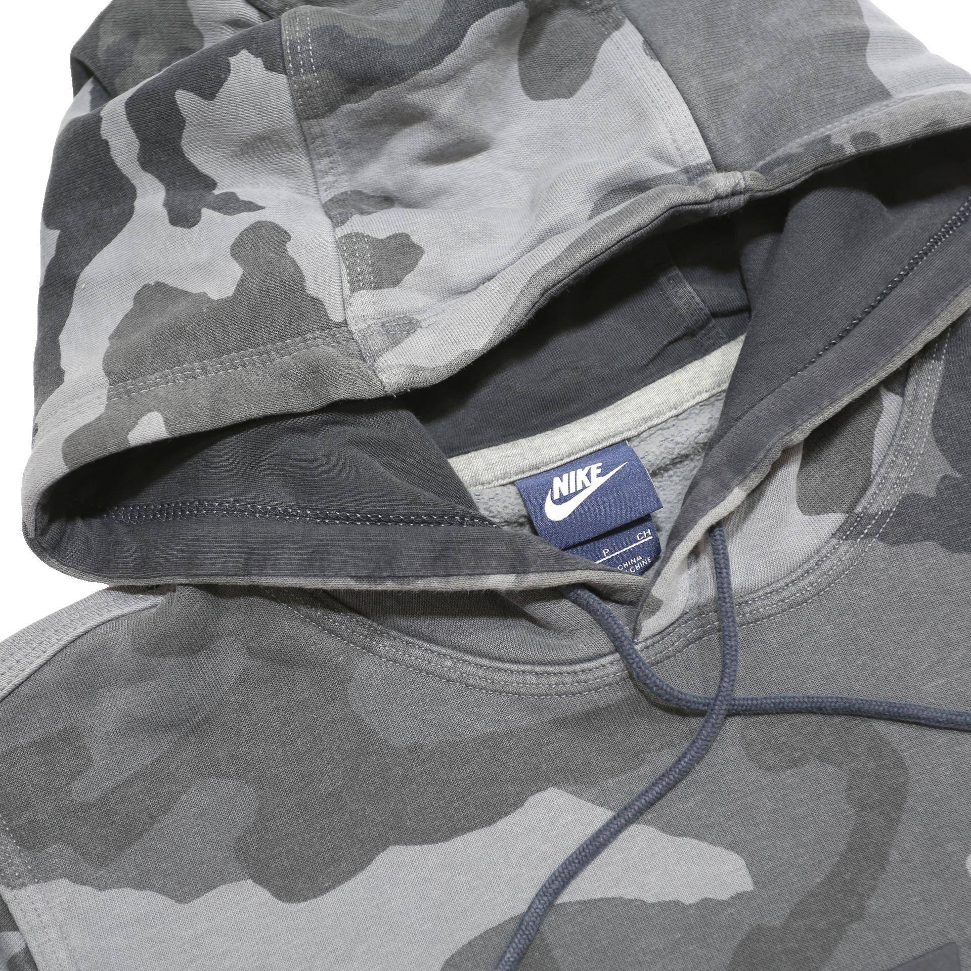 NIKE Mens Grey Camo Pullover Hoodie S Cotton Blend Casual Sportswear