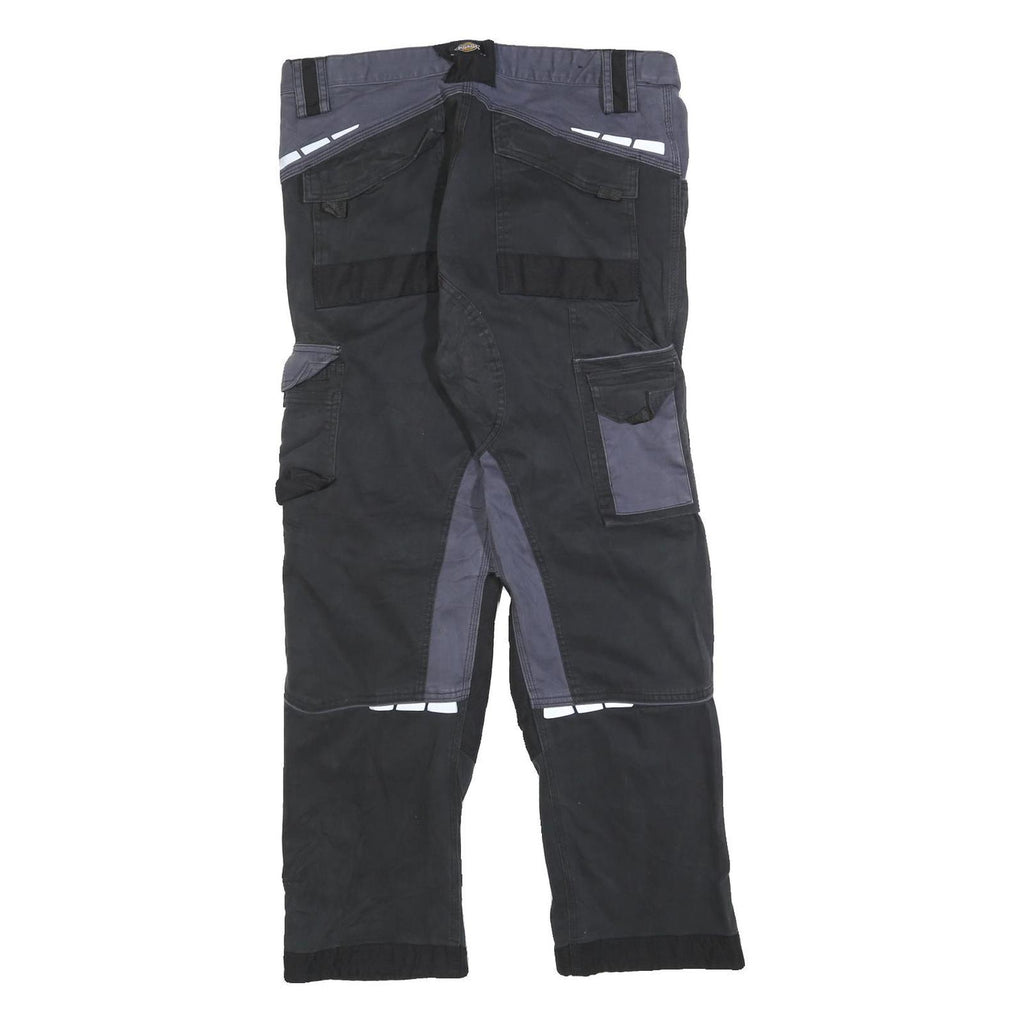 DICKIES Mens Cotton Blend Black & Grey Regular Straight Trousers W36 L30