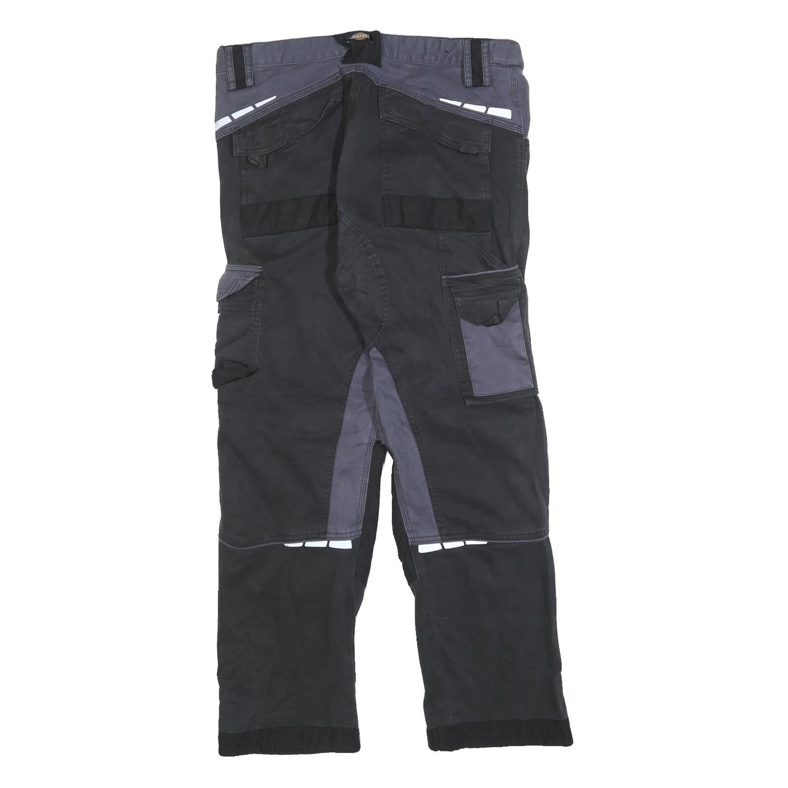 DICKIES Mens Cotton Blend Black & Grey Regular Straight Trousers W36 L30