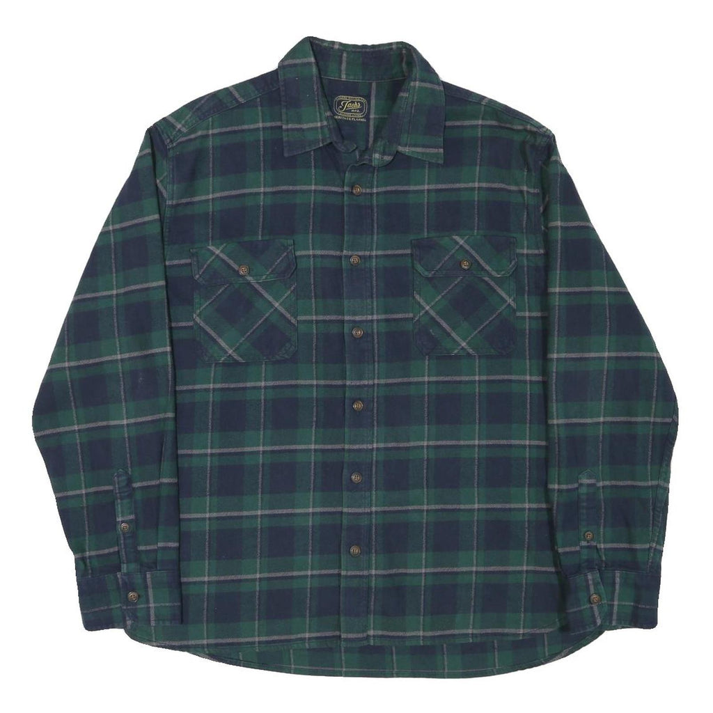 JACHS Womens Green & Blue Plaid Flannel Shirt 2XL Cotton Blend Casual Long
