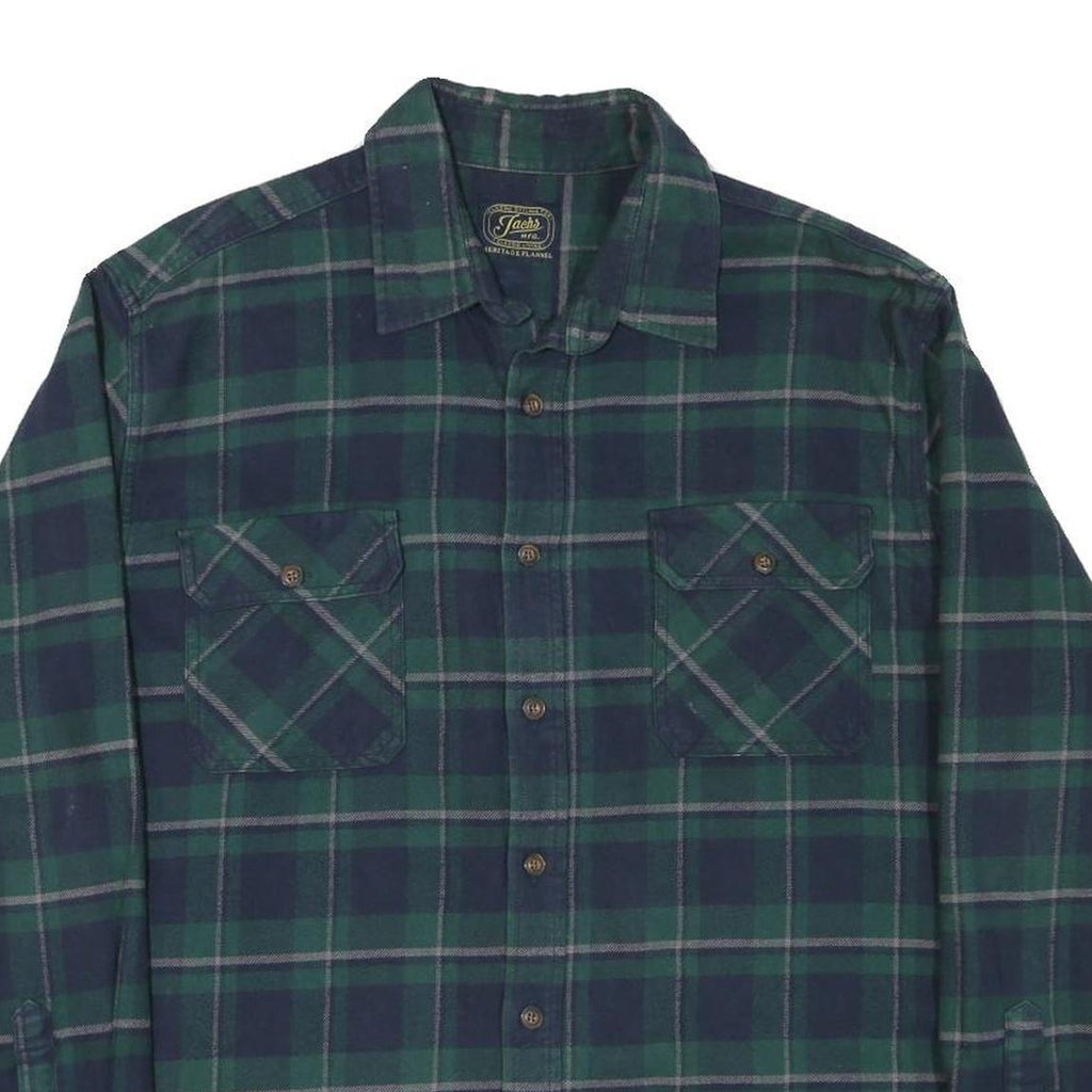 JACHS Womens Green & Blue Plaid Flannel Shirt 2XL Cotton Blend Casual Long