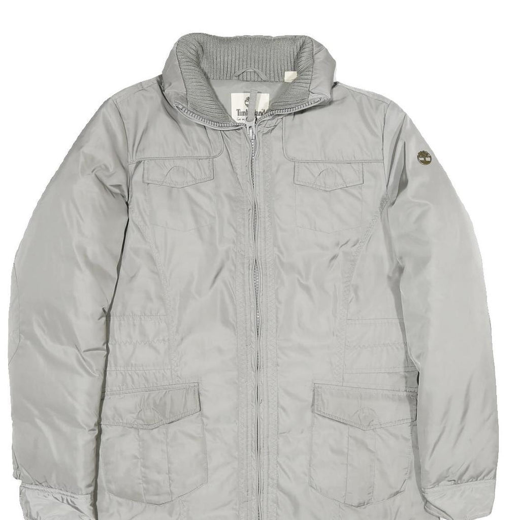 TIMBERLAND Womens Grey Down Zip Jacket M Synthetic Plain Lightweight