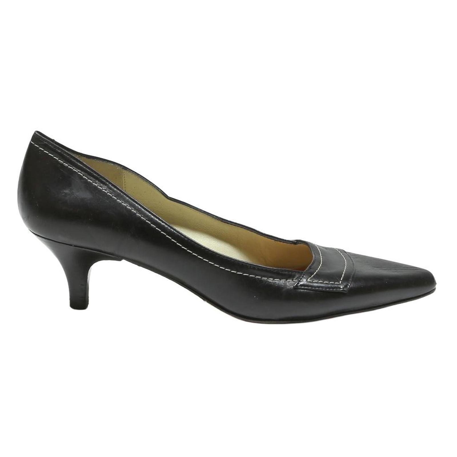 MODA DI FAUSTO Womens Classic Kitten Heel Pumps Black Leather UK 4 Elegant