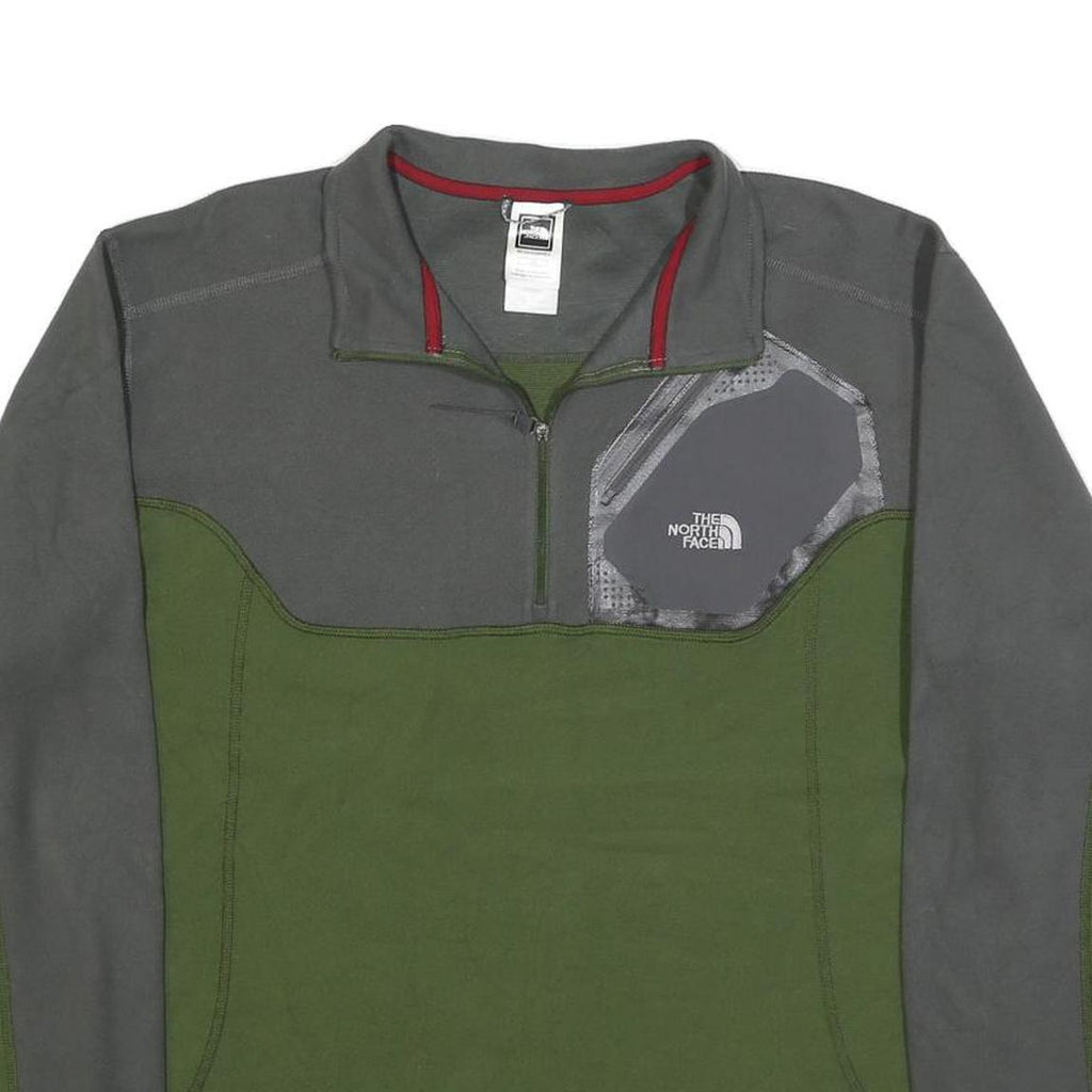 THE NORTH FACE Mens Green & Grey Plain Jumper Half Zip Basic Knit L Outdoor