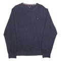 TOMMY HILFIGER Mens Navy Plain Jumper Crew Neck Basic Knit XL Cotton Blend
