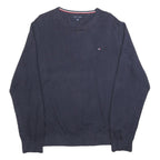 TOMMY HILFIGER Mens Navy Plain Jumper Crew Neck Basic Knit XL Cotton Blend