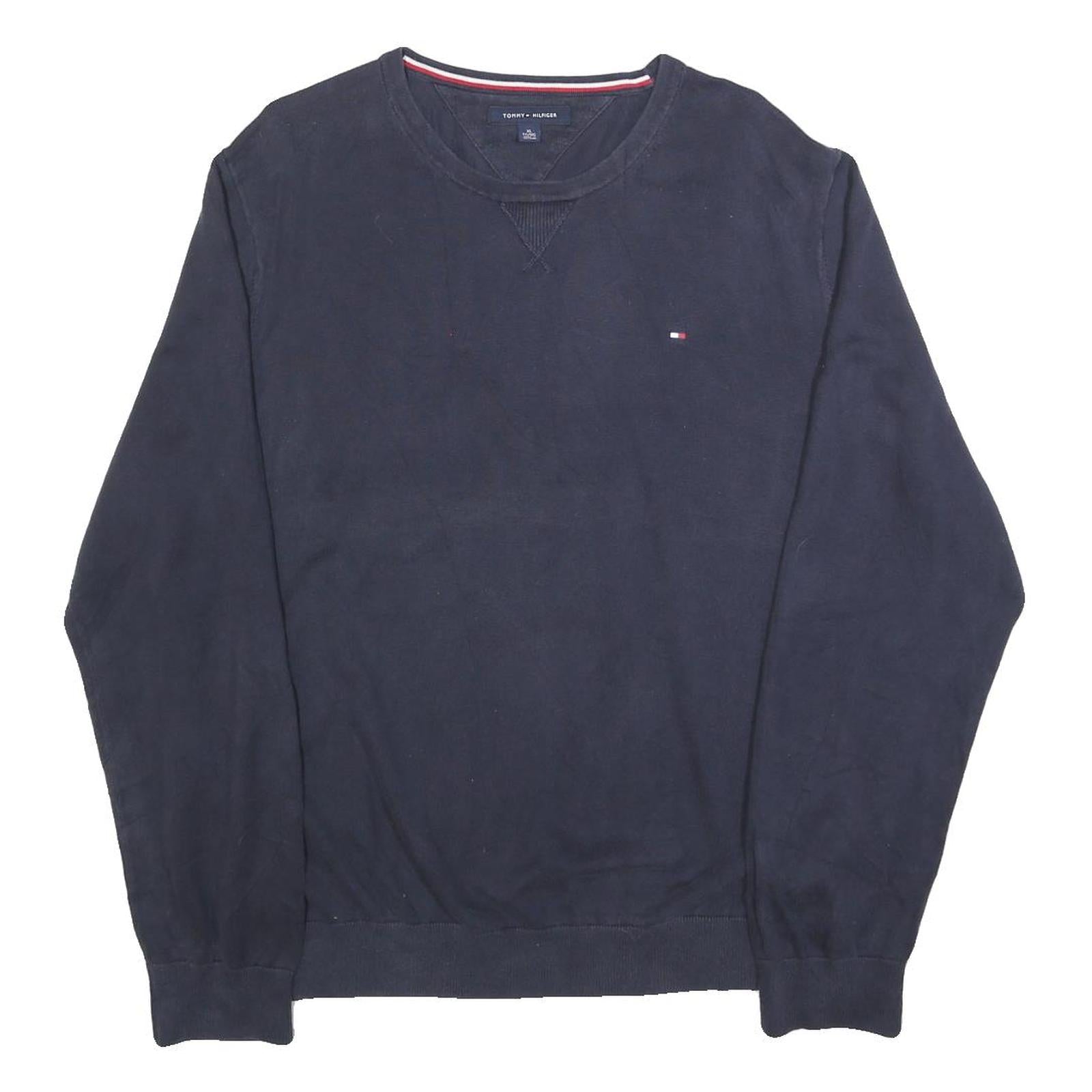 TOMMY HILFIGER Mens Navy Plain Jumper Crew Neck Basic Knit XL Cotton Blend