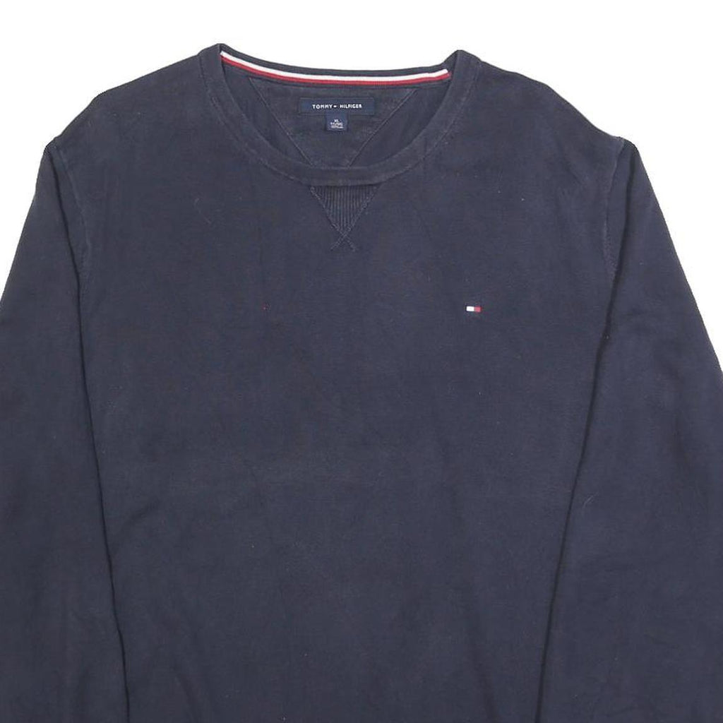TOMMY HILFIGER Mens Navy Plain Jumper Crew Neck Basic Knit XL Cotton Blend