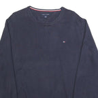 TOMMY HILFIGER Mens Navy Plain Jumper Crew Neck Basic Knit XL Cotton Blend