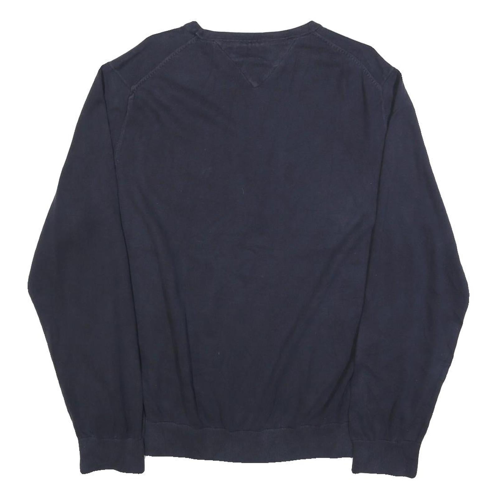 TOMMY HILFIGER Mens Navy Plain Jumper Crew Neck Basic Knit XL Cotton Blend