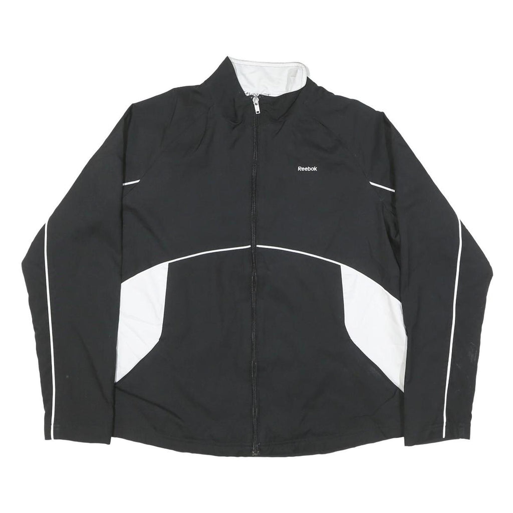 REEBOK Womens Black & White Sports Zip Up Jacket L Polyester Blend Athletic