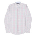 TOMMY HILFIGER Mens White Blue & Brown Check Shirt S Casual Smart Cotton