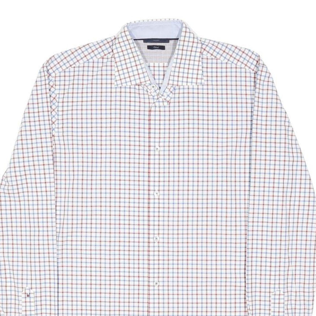 TOMMY HILFIGER Mens White Blue & Brown Check Shirt S Casual Smart Cotton