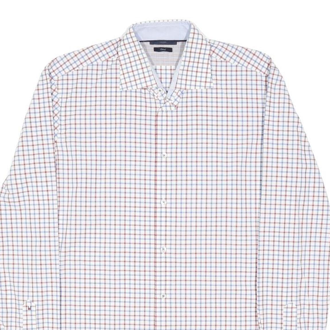 TOMMY HILFIGER Mens White Blue & Brown Check Shirt S Casual Smart Cotton